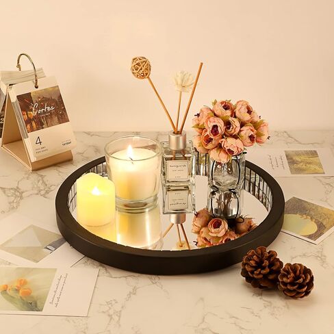 Hipiwe Mirror Vanity Tray Perfume Tray Black Wooden Decorative Tray Coffee Table Centrepiece Makeup Cosmetic Jewelry Organizer Tray for Dresser Bathroom in Kuwait