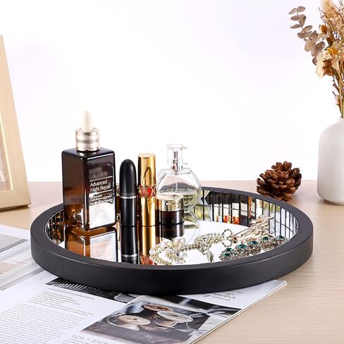 Hipiwe Mirror Vanity Tray Perfume Tray Black Wooden Decorative Tray Coffee Table Centrepiece Makeup Cosmetic Jewelry Organizer Tray for Dresser Bathroom in Kuwait