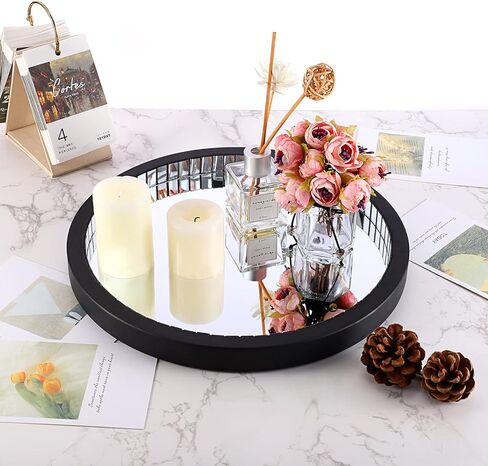 Hipiwe Mirror Vanity Tray Perfume Tray Black Wooden Decorative Tray Coffee Table Centrepiece Makeup Cosmetic Jewelry Organizer Tray for Dresser Bathroom in Kuwait