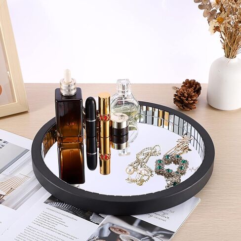 Hipiwe Mirror Vanity Tray Perfume Tray Black Wooden Decorative Tray Coffee Table Centrepiece Makeup Cosmetic Jewelry Organizer Tray for Dresser Bathroom in Kuwait