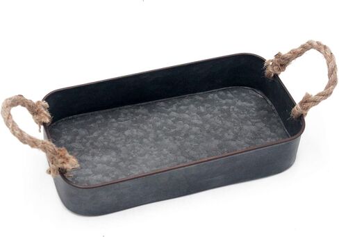 صينية تقديم معدنية مستطيلة الشكل مطلية باللون الأسود المجلفن من Funerom مزودة بلمسة نهائية من الصدأ ومقابض حبل، (10.32 سم × 13.97 سم) in Kuwait
