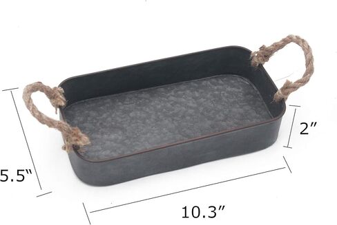 صينية تقديم معدنية مستطيلة الشكل مطلية باللون الأسود المجلفن من Funerom مزودة بلمسة نهائية من الصدأ ومقابض حبل، (10.32 سم × 13.97 سم) in Kuwait