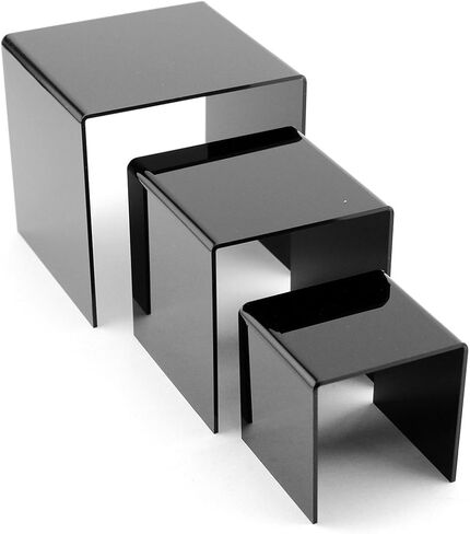 Tytroy Set of 3 (3"+4"+5") Small Cubic Black Acrylic Showcase Display Risers Nesting Stands Shelves for Jewelry Figures Arts/Crafts Cupcakes (Black) in Kuwait