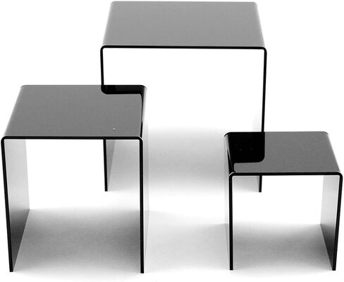 Tytroy Set of 3 (3"+4"+5") Small Cubic Black Acrylic Showcase Display Risers Nesting Stands Shelves for Jewelry Figures Arts/Crafts Cupcakes (Black) in Kuwait