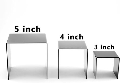 Tytroy Set of 3 (3"+4"+5") Small Cubic Black Acrylic Showcase Display Risers Nesting Stands Shelves for Jewelry Figures Arts/Crafts Cupcakes (Black) in Kuwait