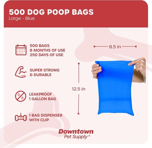 مجموعة أكياس نفايات الكلاب غير المعطرة من Downtown Pet Supply عدد 1000 مع موزع أكياس فضلات الكلاب، بألوان قوس قزح الباستيل - أكياس فضلات الكلاب المقاومة للتسرب يمكن إعادة تعبئتها بمشبك المقود وموزع أكياس العظام - 12.5 × 8.5 بوصة in Kuwait