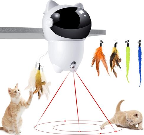 KONPCOIU Automatic Cat Toys, Indoor Laser Toy, Cats Exercise Toy Laser, Interactive Kitten Stimulation Electronic Feathers for Cats, Rechargeable Toys Gift for Cats/Kitty/Dogs, 1800 mAh Batterry in Kuwait