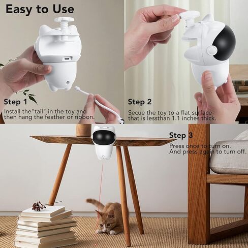 KONPCOIU Automatic Cat Toys, Indoor Laser Toy, Cats Exercise Toy Laser, Interactive Kitten Stimulation Electronic Feathers for Cats, Rechargeable Toys Gift for Cats/Kitty/Dogs, 1800 mAh Batterry in Kuwait