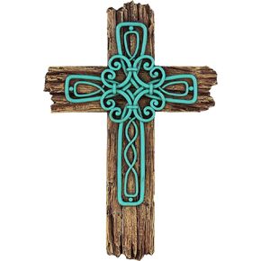صليب حائط مزخرف سكرولي - منحوتة فنية روحية بمظهر ريفي من الخشب الطافي in Kuwait