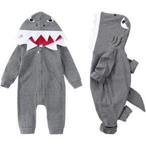 LUZOZEZO Infant Newborn Baby Boys Girls Dinosaur Shark Long Sleeve Hoodie Romper Onesies Jumpsuit Outfits in Kuwait