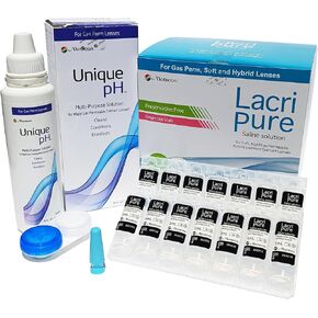 Menicon LacriPure Saline 98 Vials, Menicon Unique pH Multi-Purpose Solution 4 Oz and DMV Scleral Cup Large Contact Lens Remover, Bundle of 3 Items in Kuwait