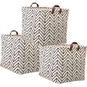 3 Pieces 13 Inch Square Storage Bin, Fabric Folding Storage Baskets with Handles, Arrow Tribe Pattern Storage Organizer for kid's Toy & Baby Clothing - Laundry Basket/Nursery Hamper (3Black Cactus)