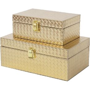 DECOR4SEASON Faux Leather Decorative Jewelry Storage Organizer Boxes Set of 2, Gold