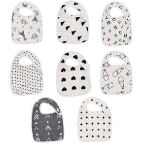 ILELAND 8-Pack Muslin Baby Bibs, 100% Cotton, Soft, Absorbent, Perfect for Teething, Drooling, Adjustable Bandana Design