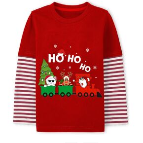 Boys Christmas Tees Girls Dinosaur Tops Stripe Long Sleeve Shirt Kids Truck T-Shirt for Toddler Xmas Gifts 3-9 Years