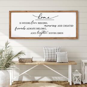 Heiple Home Is Where Love Resides لافتة حائط لديكور المنزل في المزرعة وغرفة النوم وغرفة المعيشة وديكور جداري لغرفة المعيشة الريفية (بني، 18 × 40) in Kuwait