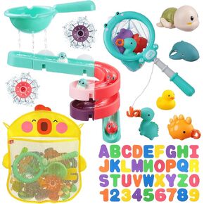 HOMNIVE Baby Bath Toy, Bath Slide Toy 70pcs with Bubble Bath Letter and Number Fishing Games, Water Pool Toy Storage Bag, Birthday Gift for Toddler