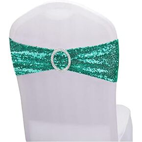 Sequin Chair Sashes Spandex, Pack of 12 Sequin Stretch with Buckle Chair Bands for Wedding Banquet Birthday Graduation Party Anniversary Prom Celebration Chair Decorations (Aqua, 12pcs)