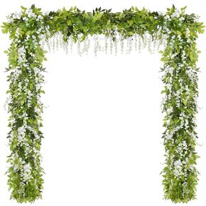 Dolicer Wisteria Artificial Flower Garland 6Pcs Total 36Ft, Artificial Wisteria Garland, Pink Wisteria Flower Vines, Silk Wisteria Hanging Flowers for Wedding Arch Outdoor Ceremony Garden Porch Decor