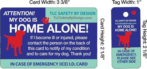 بطاقة المحفظة البلاستيكية My Dog is Home Alone Pet Alert Emergency ICE ID وبطاقة المفاتيح مع بطاقة اتصال الاتصال في حالات الطوارئ (الكمية. 2 مع 1 شاربي من TLC) in Kuwait
