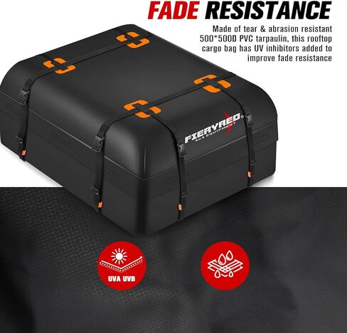 FieryRed Car Roof Bag Cargo Carrier - 15 قدم مكعب حقيبة أمتعة مقاومة للماء على السطح مع حصيرة مضادة للانزلاق، حقيبة تخزين الأمتعة للسفر ذات هيكل ناعم لجميع المركبات مع أو بدون رف in Kuwait
