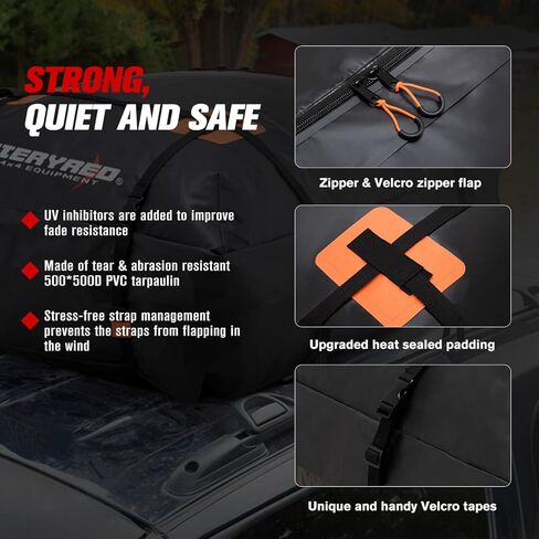 FieryRed Car Roof Bag Cargo Carrier - 15 قدم مكعب حقيبة أمتعة مقاومة للماء على السطح مع حصيرة مضادة للانزلاق، حقيبة تخزين الأمتعة للسفر ذات هيكل ناعم لجميع المركبات مع أو بدون رف in Kuwait