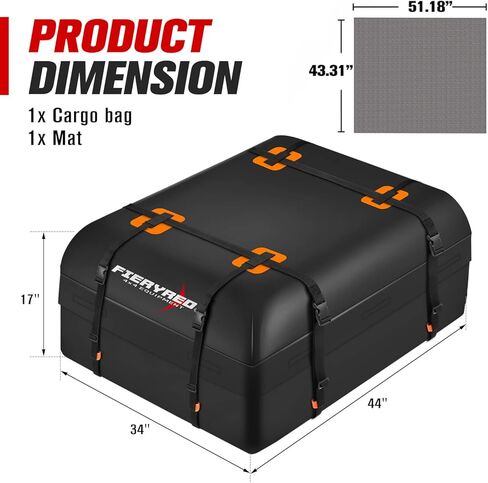FieryRed Car Roof Bag Cargo Carrier - 15 قدم مكعب حقيبة أمتعة مقاومة للماء على السطح مع حصيرة مضادة للانزلاق، حقيبة تخزين الأمتعة للسفر ذات هيكل ناعم لجميع المركبات مع أو بدون رف in Kuwait