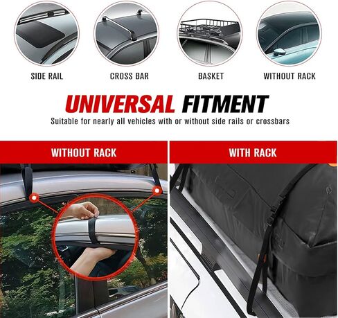 FieryRed Car Roof Bag Cargo Carrier - 15 قدم مكعب حقيبة أمتعة مقاومة للماء على السطح مع حصيرة مضادة للانزلاق، حقيبة تخزين الأمتعة للسفر ذات هيكل ناعم لجميع المركبات مع أو بدون رف in Kuwait