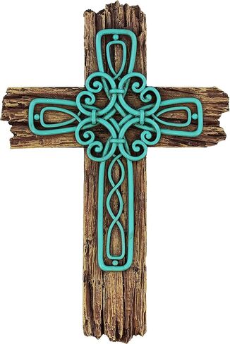 صليب حائط مزخرف سكرولي - منحوتة فنية روحية بمظهر ريفي من الخشب الطافي in Kuwait