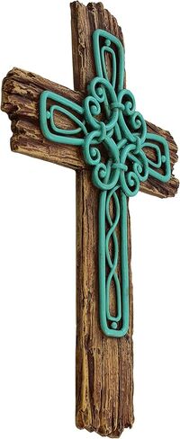 صليب حائط مزخرف سكرولي - منحوتة فنية روحية بمظهر ريفي من الخشب الطافي in Kuwait