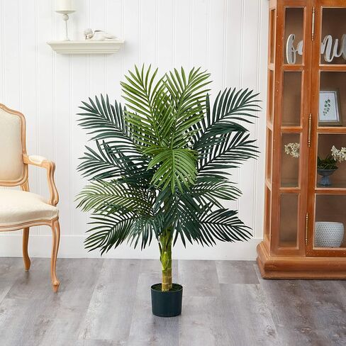 Nearly Natural 5263-0308 56in. Areca Palm Silk Tree with Basket,Green,10" x 10" x 48" and Nearly Natural 6737 4ft. Bamboo with Decorative Planter in Kuwait