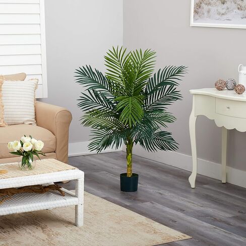 Nearly Natural 5263-0308 56in. Areca Palm Silk Tree with Basket,Green,10" x 10" x 48" and Nearly Natural 6737 4ft. Bamboo with Decorative Planter in Kuwait