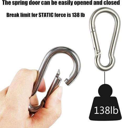 خطاف غلق ربيعي من MFOREVER 304 من الفولاذ المقاوم للصدأ حلقة تسلق التخييم والمشي لمسافات طويلة والسفر صيد الأسماك، حلقات معدنية صغيرة لسرج سلسلة الكلاب (4 سم - 15 قطعة) in Kuwait