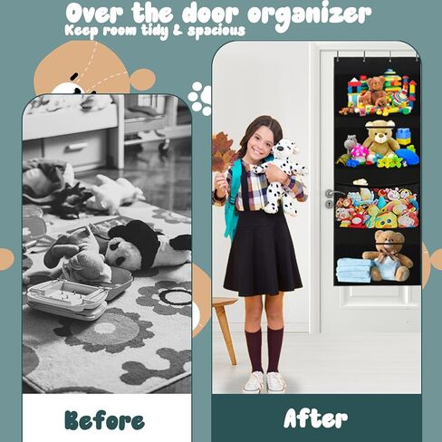 FYY Over The Door Organizer, Hanging Storage for Stuffed Animal with 4 Large Mesh Pocket Breathable Behind Door Wall Mount Organizer for Bedroom Bathroom Closet Toys Storage Black in Saudi Arabia