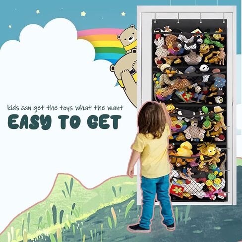 FYY Over The Door Organizer, Hanging Storage for Stuffed Animal with 4 Large Mesh Pocket Breathable Behind Door Wall Mount Organizer for Bedroom Bathroom Closet Toys Storage Black in Saudi Arabia
