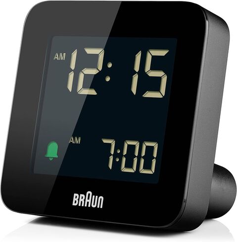 Braun Digital Alarm Clock with Snooze, Negative LCD Display, Quick Set, Crescendo beep Alarm in Black, Model BC09B in Kuwait