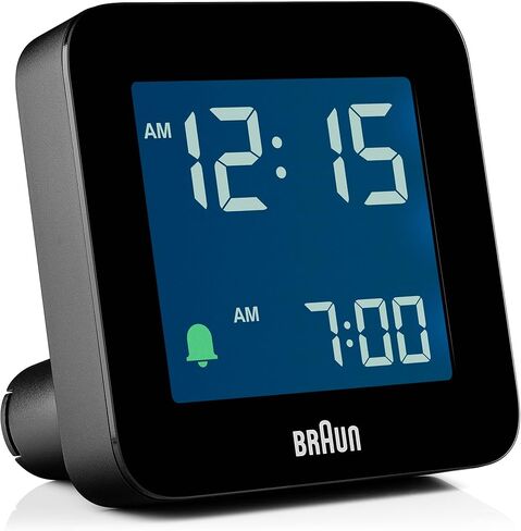 Braun Digital Alarm Clock with Snooze, Negative LCD Display, Quick Set, Crescendo beep Alarm in Black, Model BC09B in Kuwait