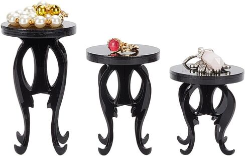 DELORIGIN 3pcs Black Acrylic Display Riser Stool Shape Jewelry Display Stand Watch Display Pedestal Riser Racks fot Jewelry Organizer Earrings Rings Necklaces Bracelets Storage Collectibles in Saudi Arabia
