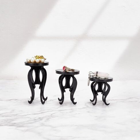 DELORIGIN 3pcs Black Acrylic Display Riser Stool Shape Jewelry Display Stand Watch Display Pedestal Riser Racks fot Jewelry Organizer Earrings Rings Necklaces Bracelets Storage Collectibles in Saudi Arabia