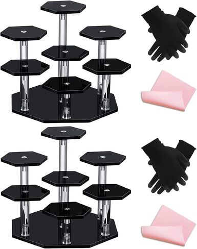 حامل عرض أكريليك مكون من قطعتين من TOUNALKER للأشكال، رف عرض أكريليك شفاف مكون من 7 طبقات، حامل منظم للمقتنيات لعرض شخصيات العمل السداسي لبائع مستحضرات التجميل (أسود) in Kuwait