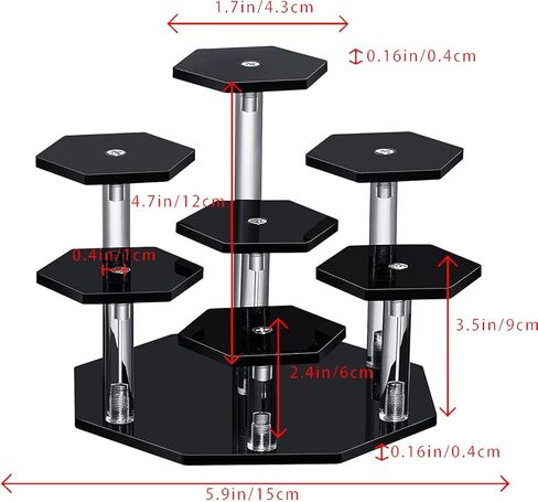 حامل عرض أكريليك مكون من قطعتين من TOUNALKER للأشكال، رف عرض أكريليك شفاف مكون من 7 طبقات، حامل منظم للمقتنيات لعرض شخصيات العمل السداسي لبائع مستحضرات التجميل (أسود) in Kuwait