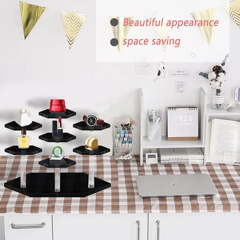 حامل عرض أكريليك مكون من قطعتين من TOUNALKER للأشكال، رف عرض أكريليك شفاف مكون من 7 طبقات، حامل منظم للمقتنيات لعرض شخصيات العمل السداسي لبائع مستحضرات التجميل (أسود) in Kuwait