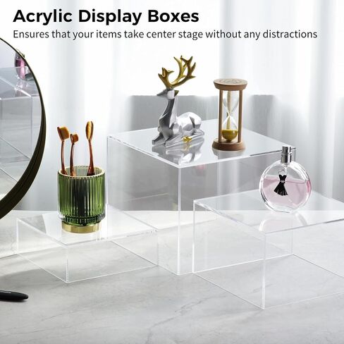 6 Pcs 3 Sizes Acrylic Display Riser Boxes,5 Sided with Hollow Bottoms Transparent Acrylic Cube Display Nesting Risers, Clear Display Stands for Jewelry Dessert Cupcake Food in Saudi Arabia