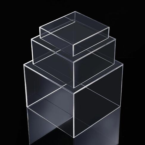 6 Pcs 3 Sizes Acrylic Display Riser Boxes,5 Sided with Hollow Bottoms Transparent Acrylic Cube Display Nesting Risers, Clear Display Stands for Jewelry Dessert Cupcake Food in Saudi Arabia