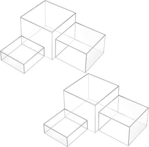 6 Pcs 3 Sizes Acrylic Display Riser Boxes,5 Sided with Hollow Bottoms Transparent Acrylic Cube Display Nesting Risers, Clear Display Stands for Jewelry Dessert Cupcake Food in Saudi Arabia