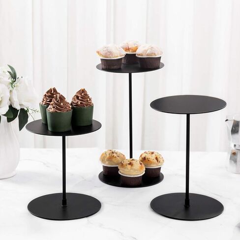 MyGift Decorative Black Metal Cupcake Stand, Tabletop Food Display Riser, Retail Showcase Pedestal Stand, Set of 3 in Saudi Arabia