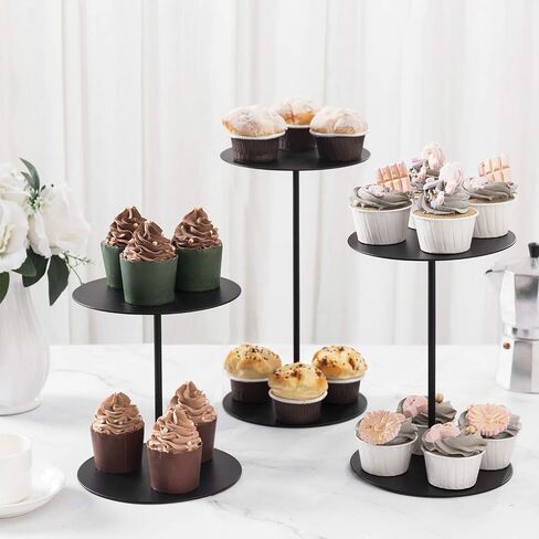 MyGift Decorative Black Metal Cupcake Stand, Tabletop Food Display Riser, Retail Showcase Pedestal Stand, Set of 3 in Saudi Arabia