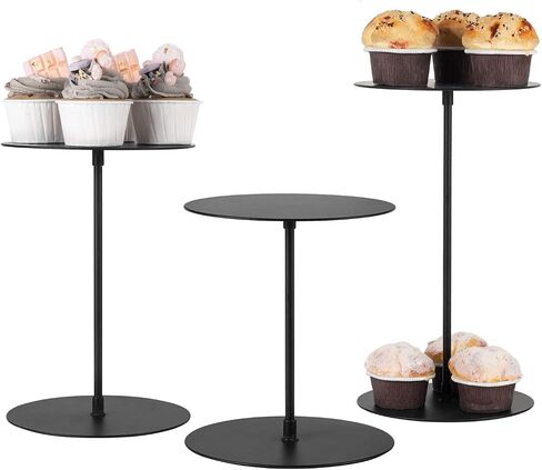 MyGift Decorative Black Metal Cupcake Stand, Tabletop Food Display Riser, Retail Showcase Pedestal Stand, Set of 3 in Saudi Arabia