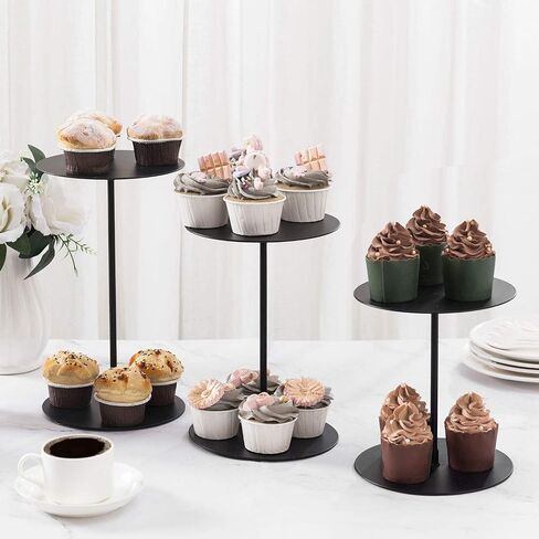 MyGift Decorative Black Metal Cupcake Stand, Tabletop Food Display Riser, Retail Showcase Pedestal Stand, Set of 3 in Saudi Arabia