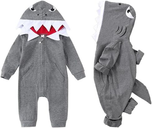 LUZOZEZO Infant Newborn Baby Boys Girls Dinosaur Shark Long Sleeve Hoodie Romper Onesies Jumpsuit Outfits in Kuwait